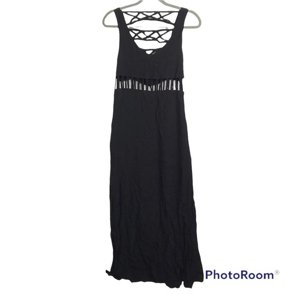 Nasty Gal caged waist and back solid black maxi dress size S - Picture 1 of 9
